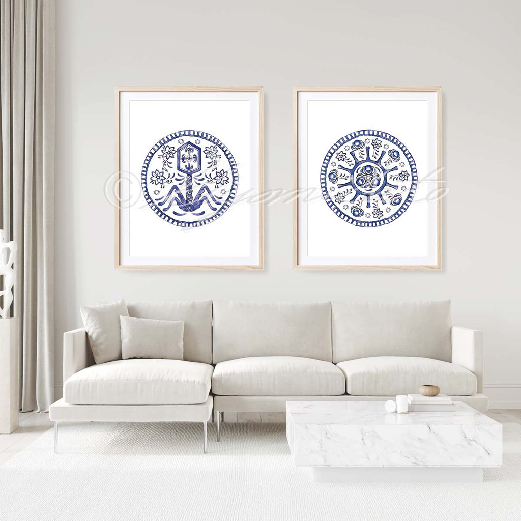 Porcelain Art Style Retrovirus and T4 Bacteriophage virus Poster Set of 2