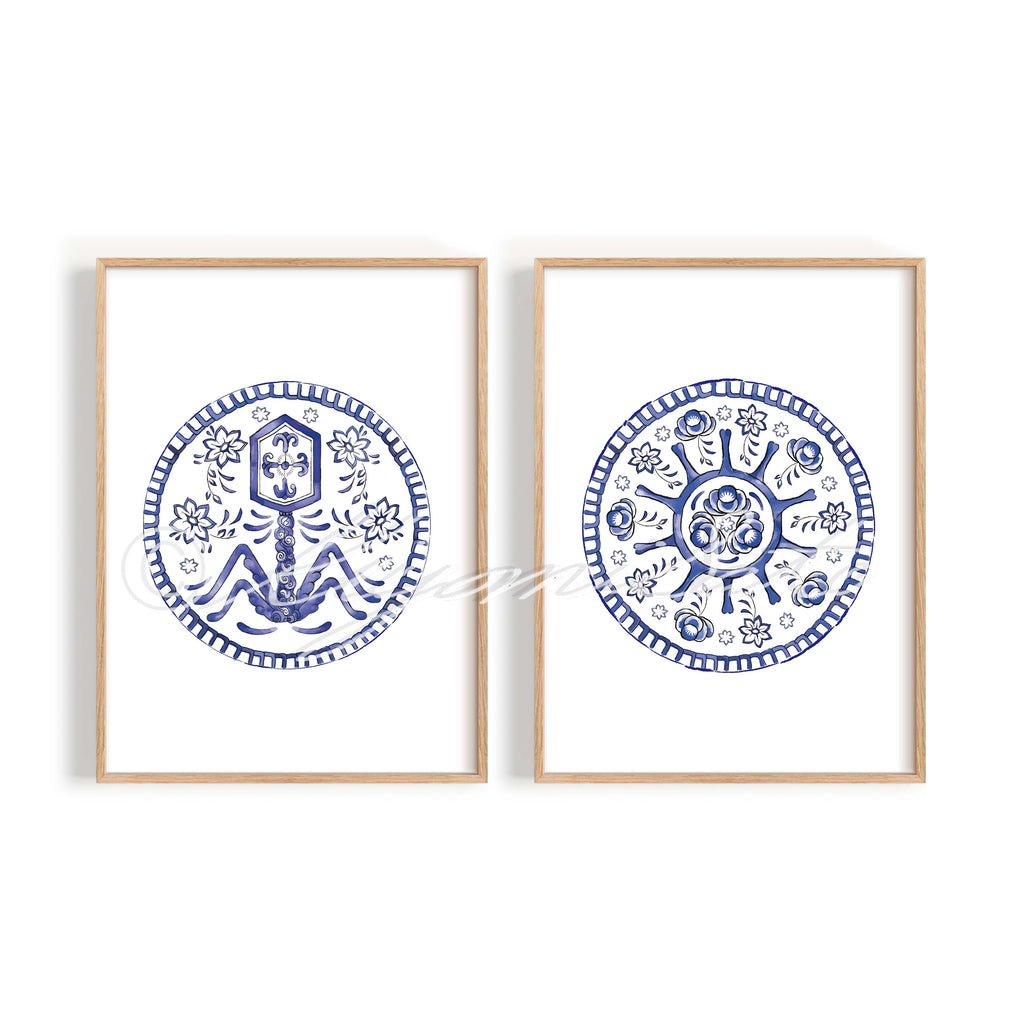 Porcelain Art Style Retrovirus and T4 Bacteriophage virus Poster Set of 2