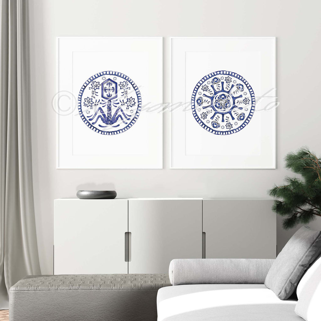 Porcelain Art Style Retrovirus and T4 Bacteriophage virus Poster Set of 2