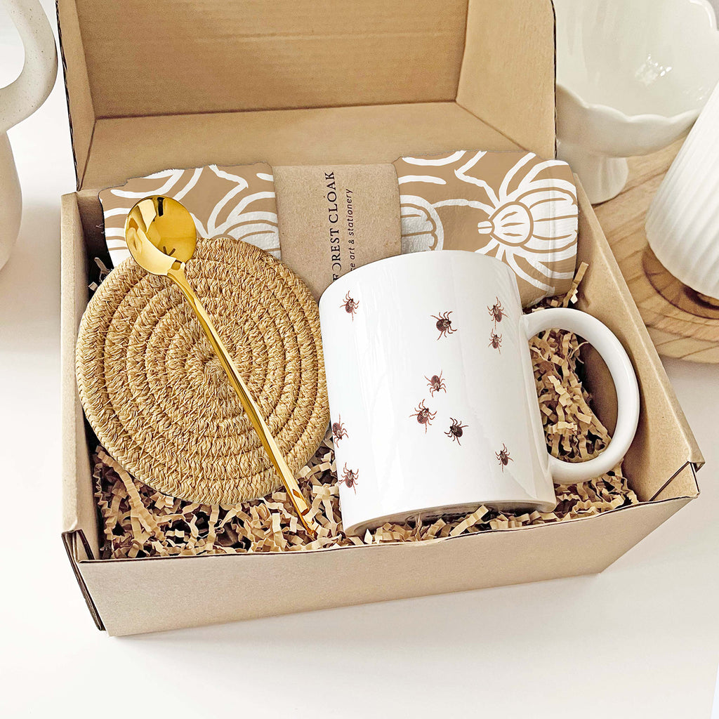 Tick Mug Gift  Box Set with Coaster, Hand towel and Spoon