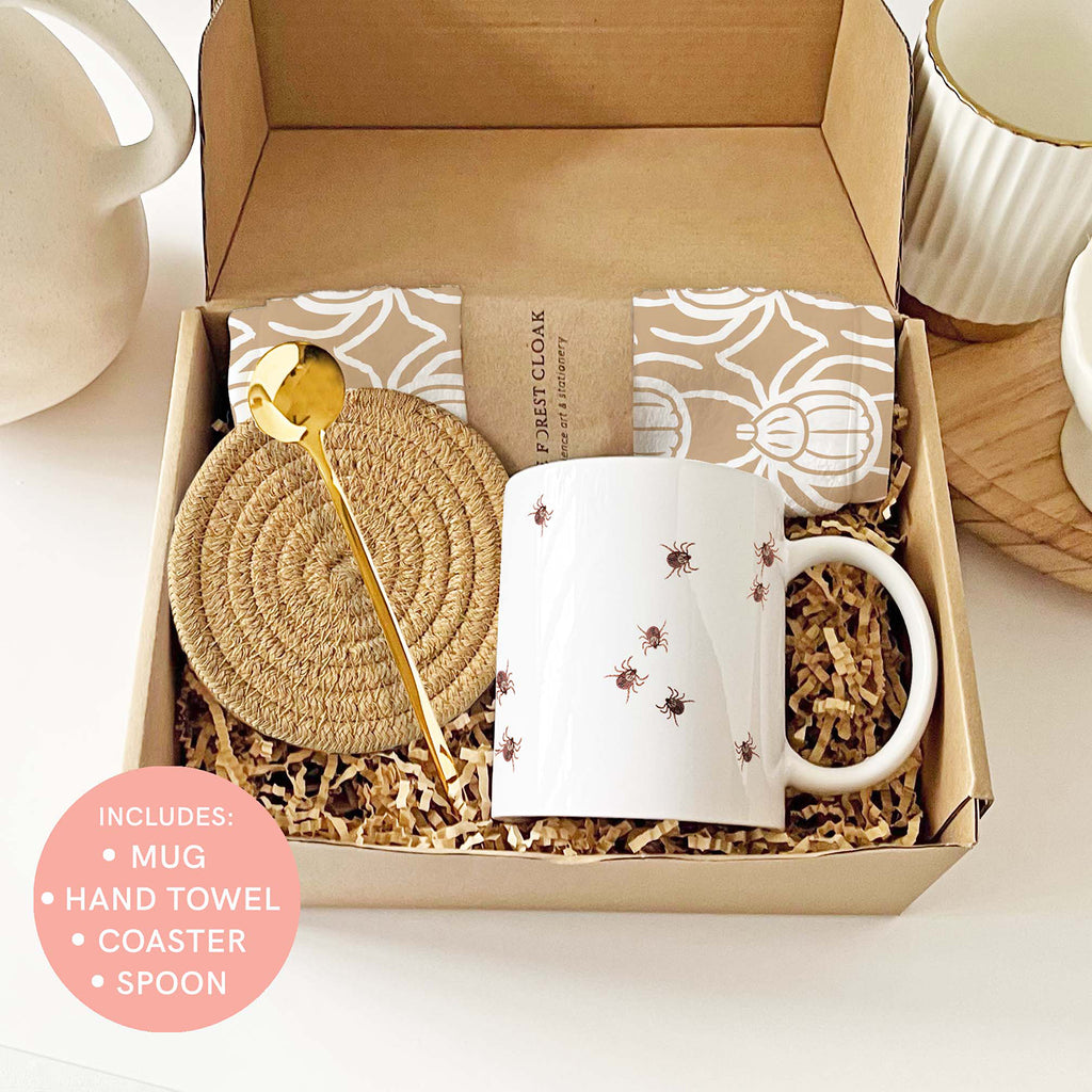 Tick Mug Gift  Box Set with Coaster, Hand towel and Spoon